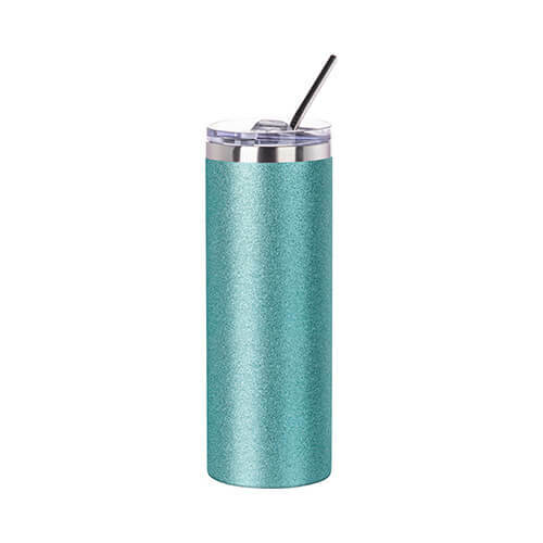 600 ml hrnek s brčkem - modré třpytky