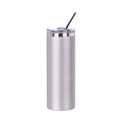 600 ml hrnek s brčkem - stříbrné třpytky