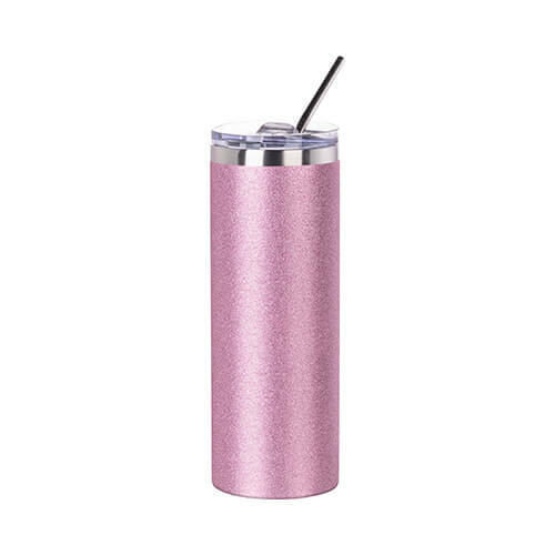 600 ml hrnek s brčkem pro - růžové třpytky